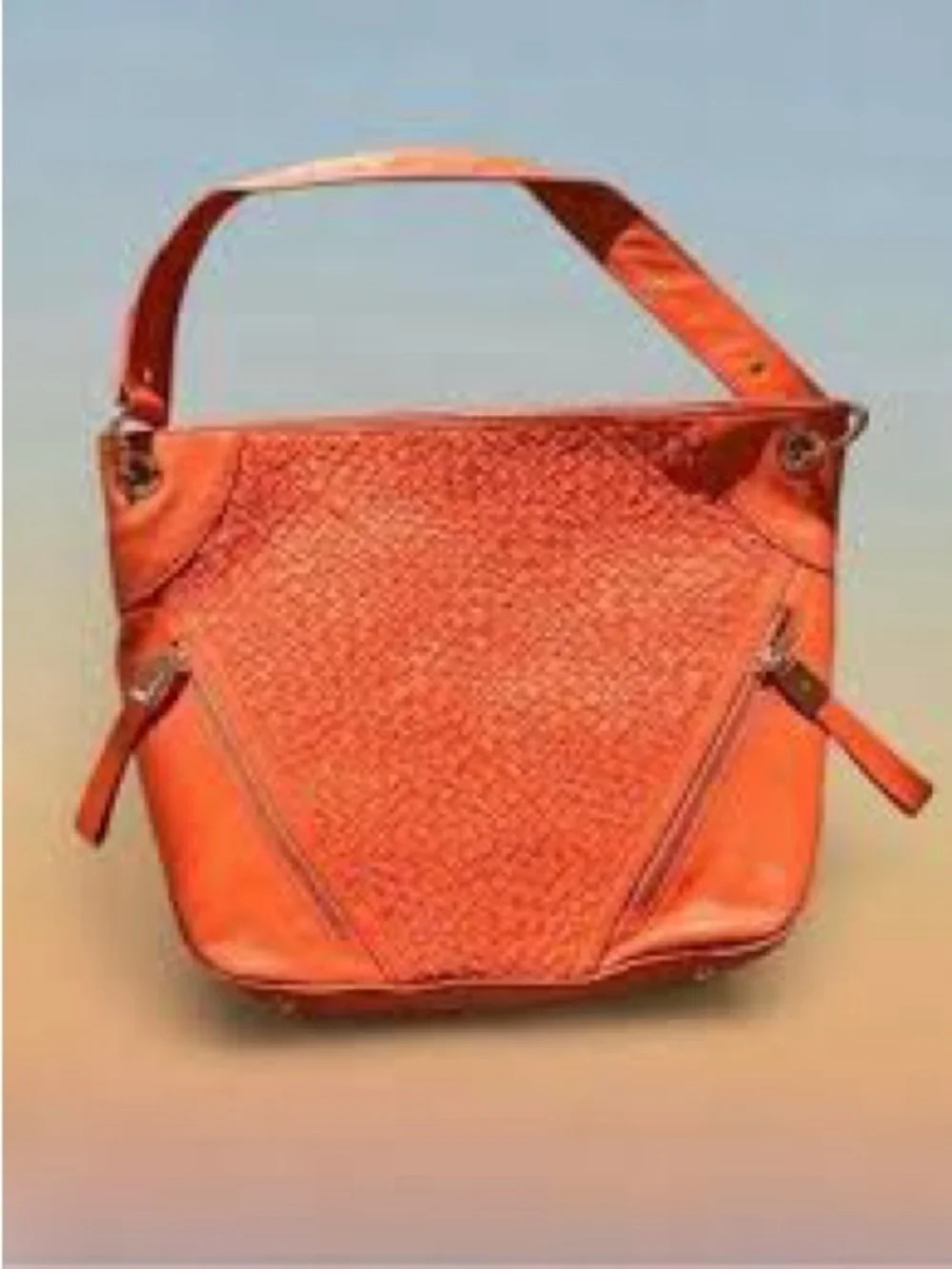 b. mackowski Coral /Orange Woven Hobo Shoulder Bag Genuine Leather ~Rare